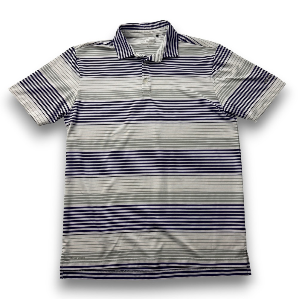 Columbia Golf Mens Omni-Wick Fairway Polo Shirt Navy Blue Grey Striped Size M